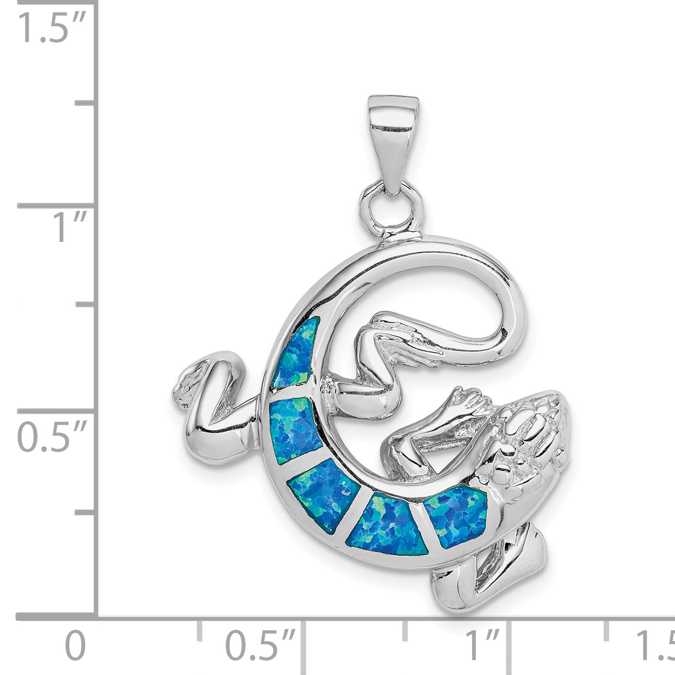 Sterling Silver Rhodium-plated Created Blue Opal Gecko Pendant