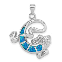 Sterling Silver Rhodium-plated Created Blue Opal Gecko Pendant