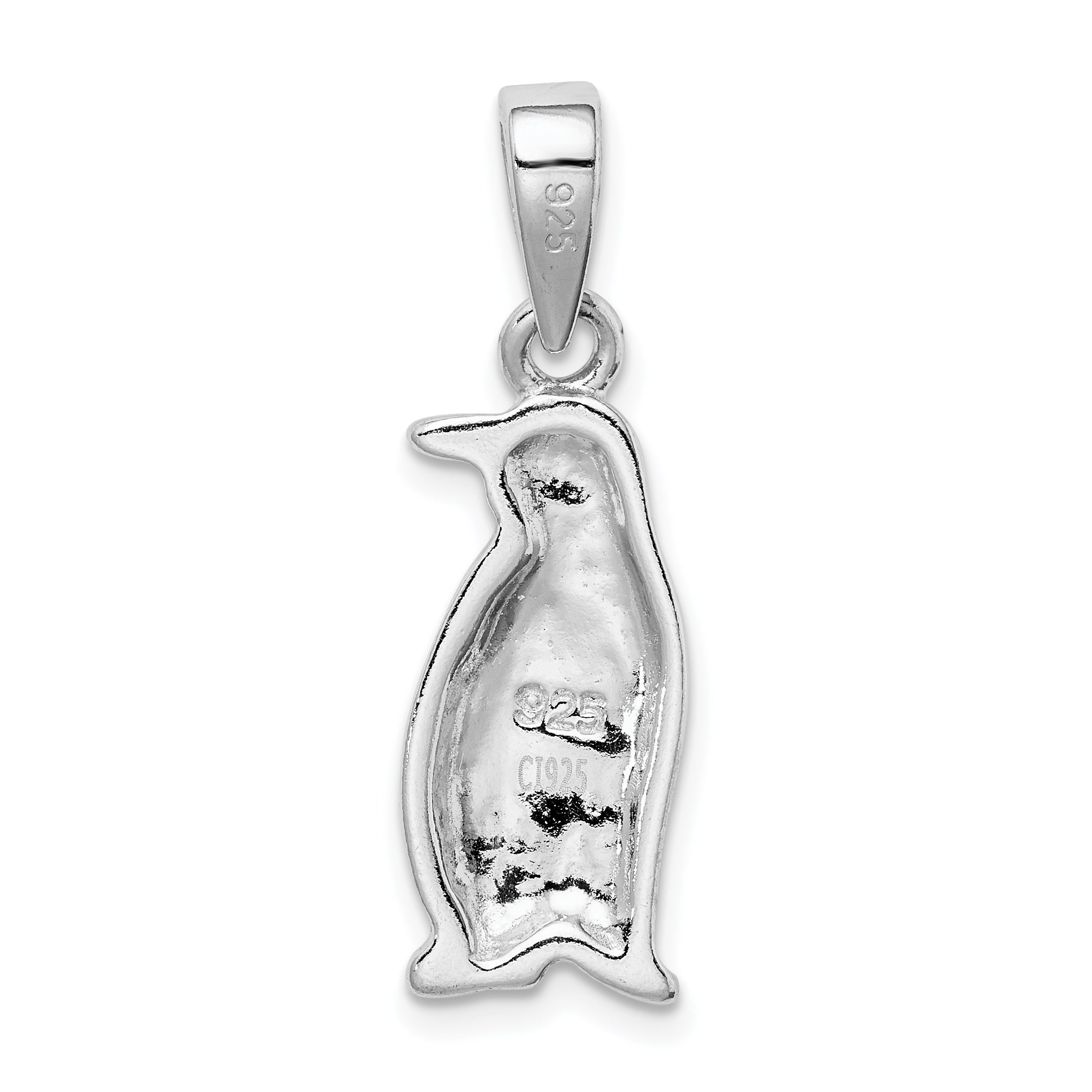 Sterling Silver Rhodium-plated Created Opal Inlay Penguin Pendant