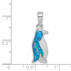 Sterling Silver Rhodium-plated Created Opal Inlay Penguin Pendant