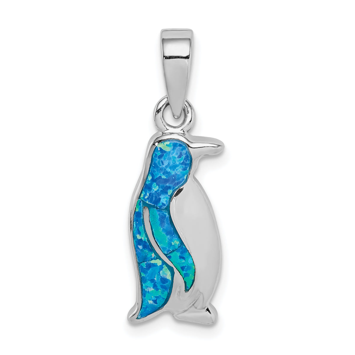 Sterling Silver Rhodium-plated Created Opal Inlay Penguin Pendant