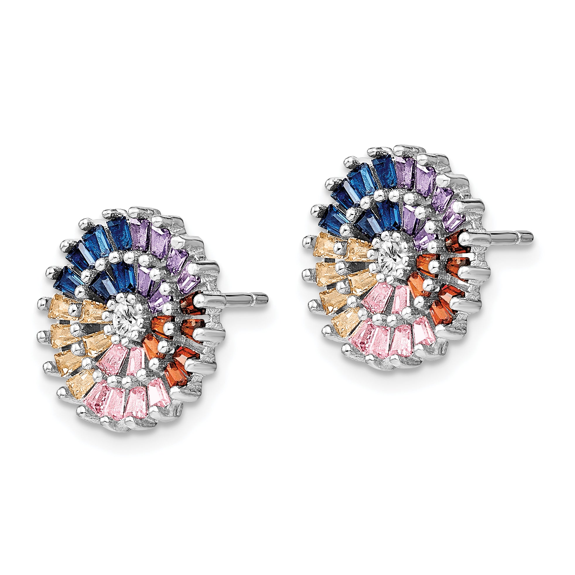 Prizma Sterling Silver Rhodium-plated White and Colorful CZ Post Earring and Pendant Set