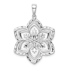 Sterling Silver Rhodium-plated Diamond-cut Snowflake Pendant