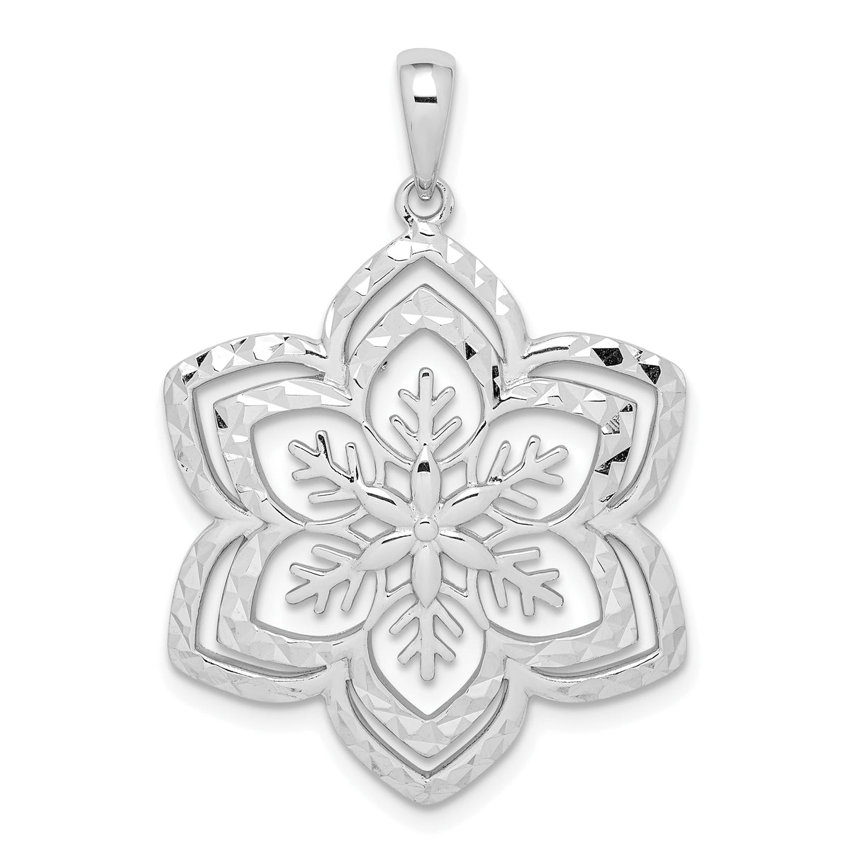 Sterling Silver Rhodium-plated Diamond-cut Snowflake Pendant