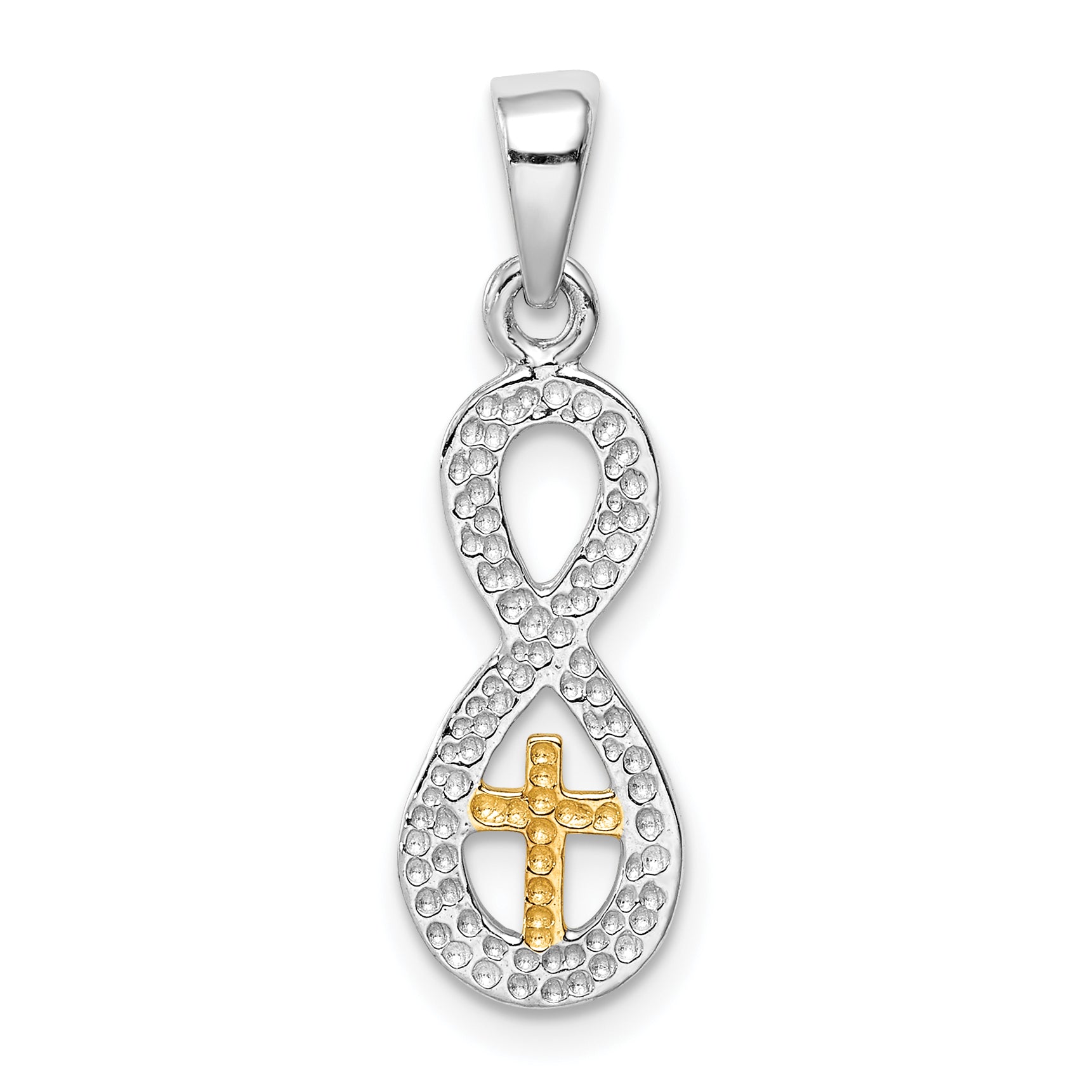 Sterling Silver Rhodium-plated & Gold tone Cross Infinity Pendant