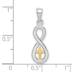 Sterling Silver Rhodium-plated & Gold tone Cross Infinity Pendant