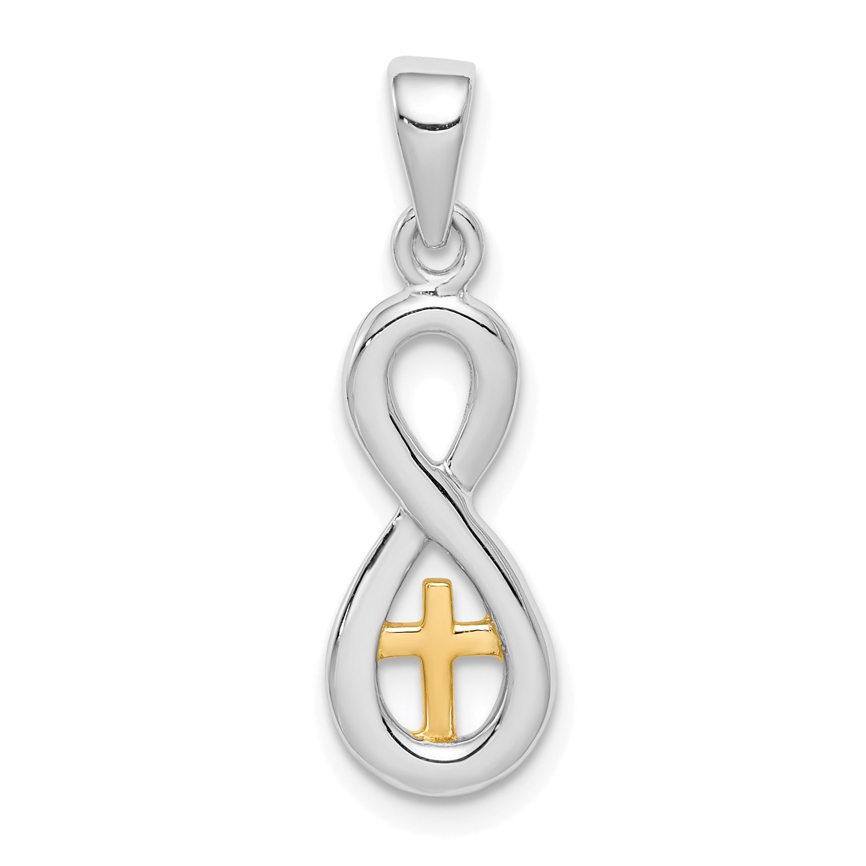 Sterling Silver Rhodium-plated & Gold tone Cross Infinity Pendant