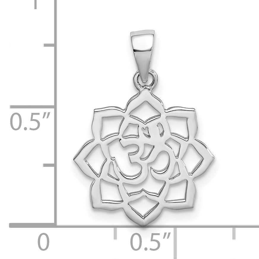 Sterling Silver Rhodium-plated Lotus w/Om Center Pendant