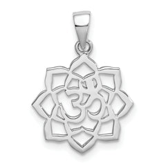 Sterling Silver Rhodium-plated Lotus w/Om Center Pendant