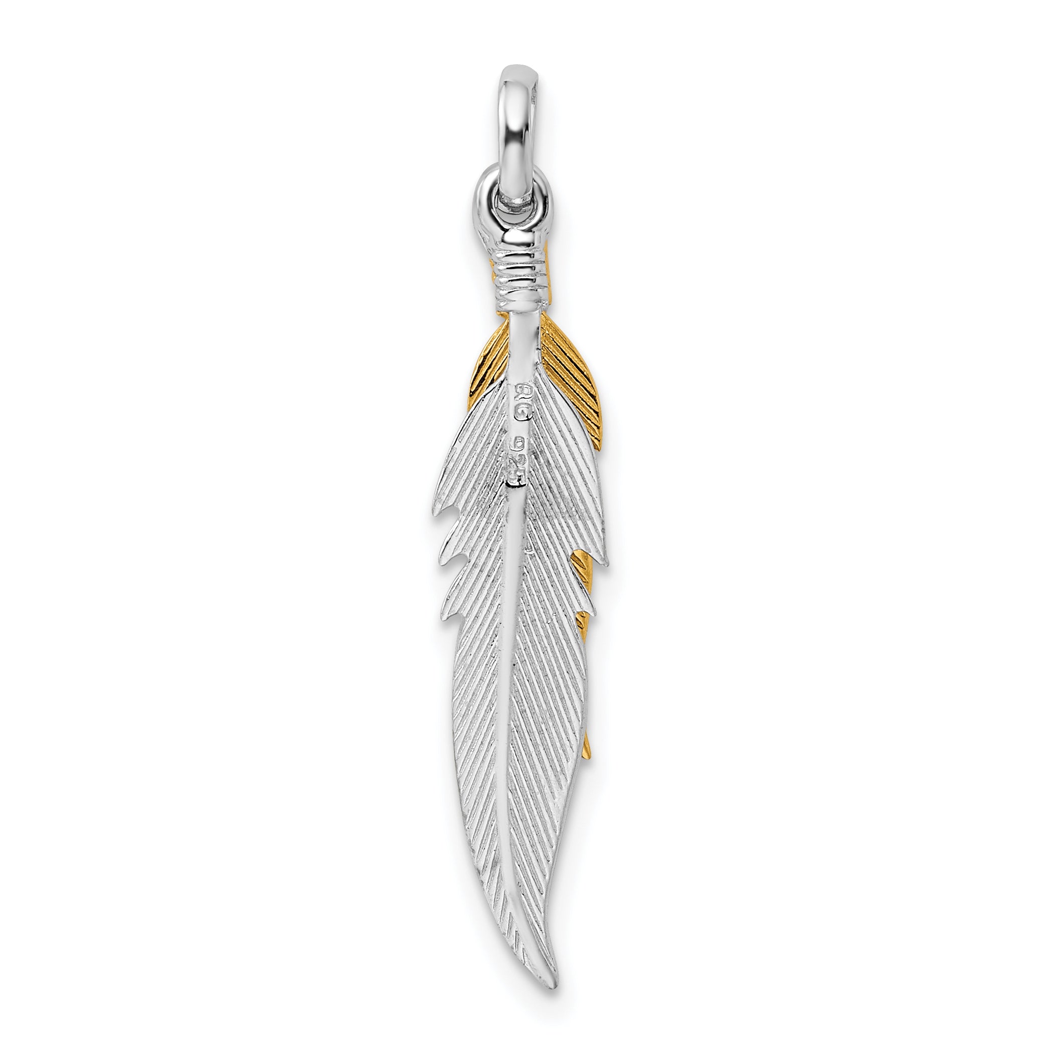 Sterling Silver Rhodium-plated Polished Gold Tone Double Feather Pendant