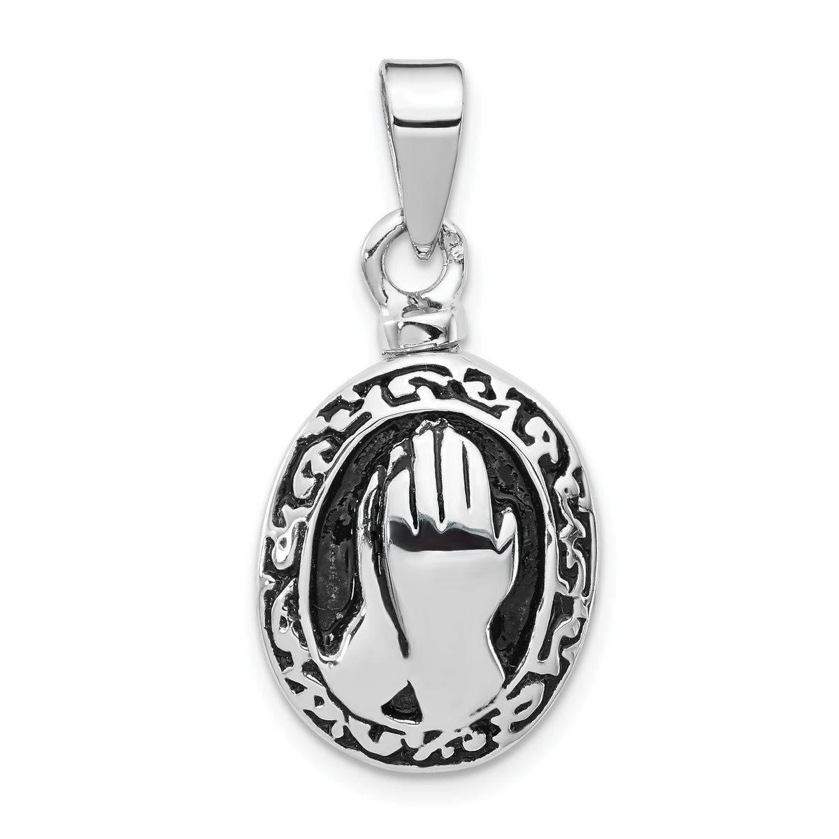 Sterling Silver Rhodium-plated Enameled Praying Hands Ash Holder Pendant