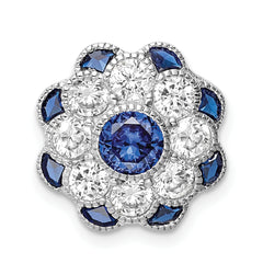 Sterling Silver Rh-plated CZ/Synthetic Blue Spinel Flower Chain Slide