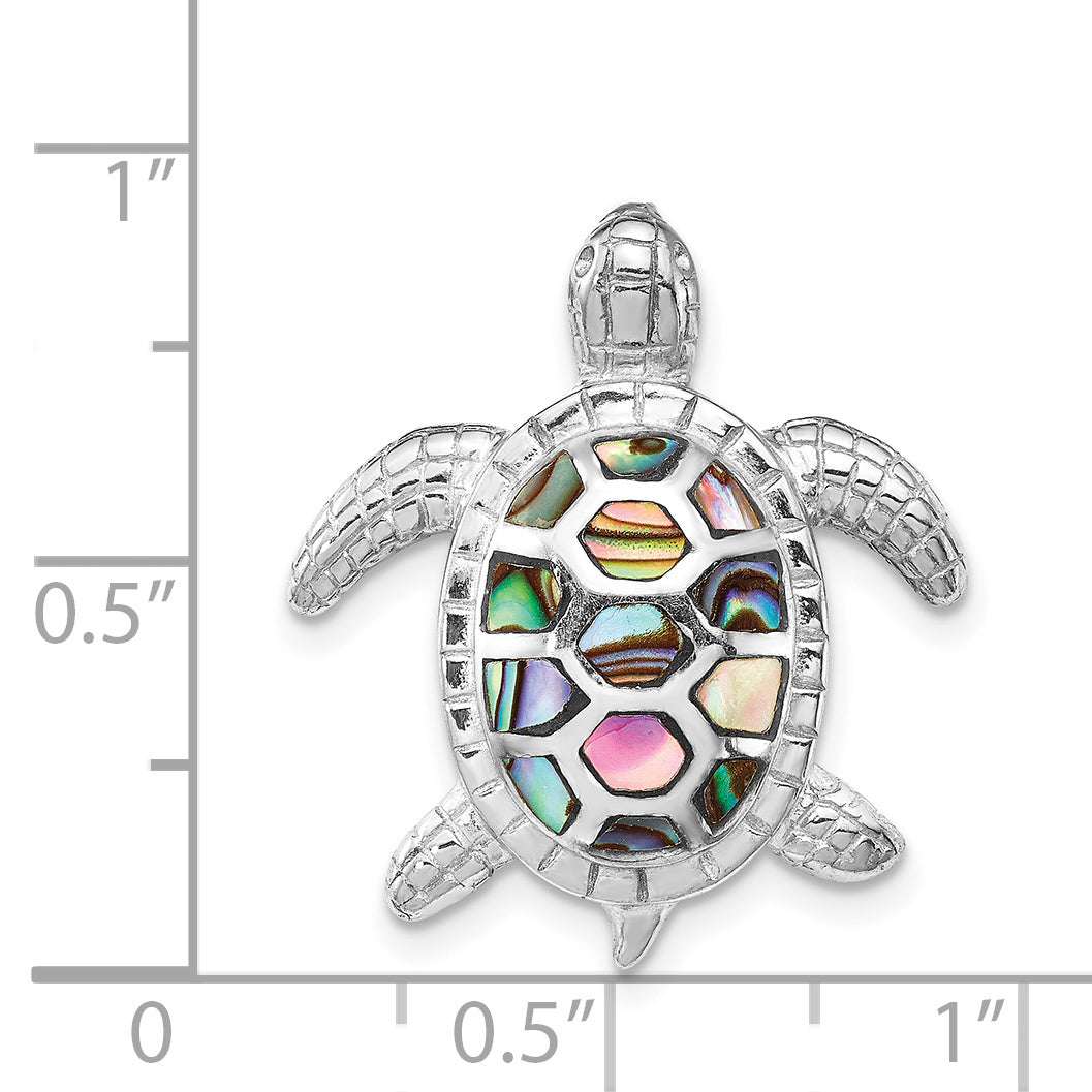 Sterling Silver Rhodium-plated Abalone Textured Turtle Slide