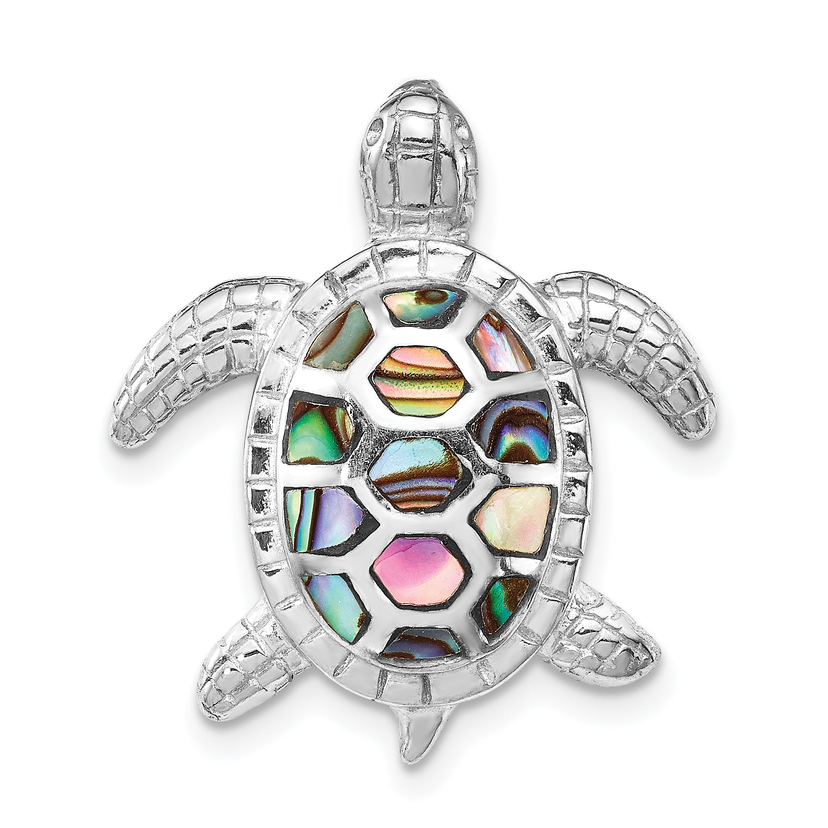 Sterling Silver Rhodium-plated Abalone Textured Turtle Slide