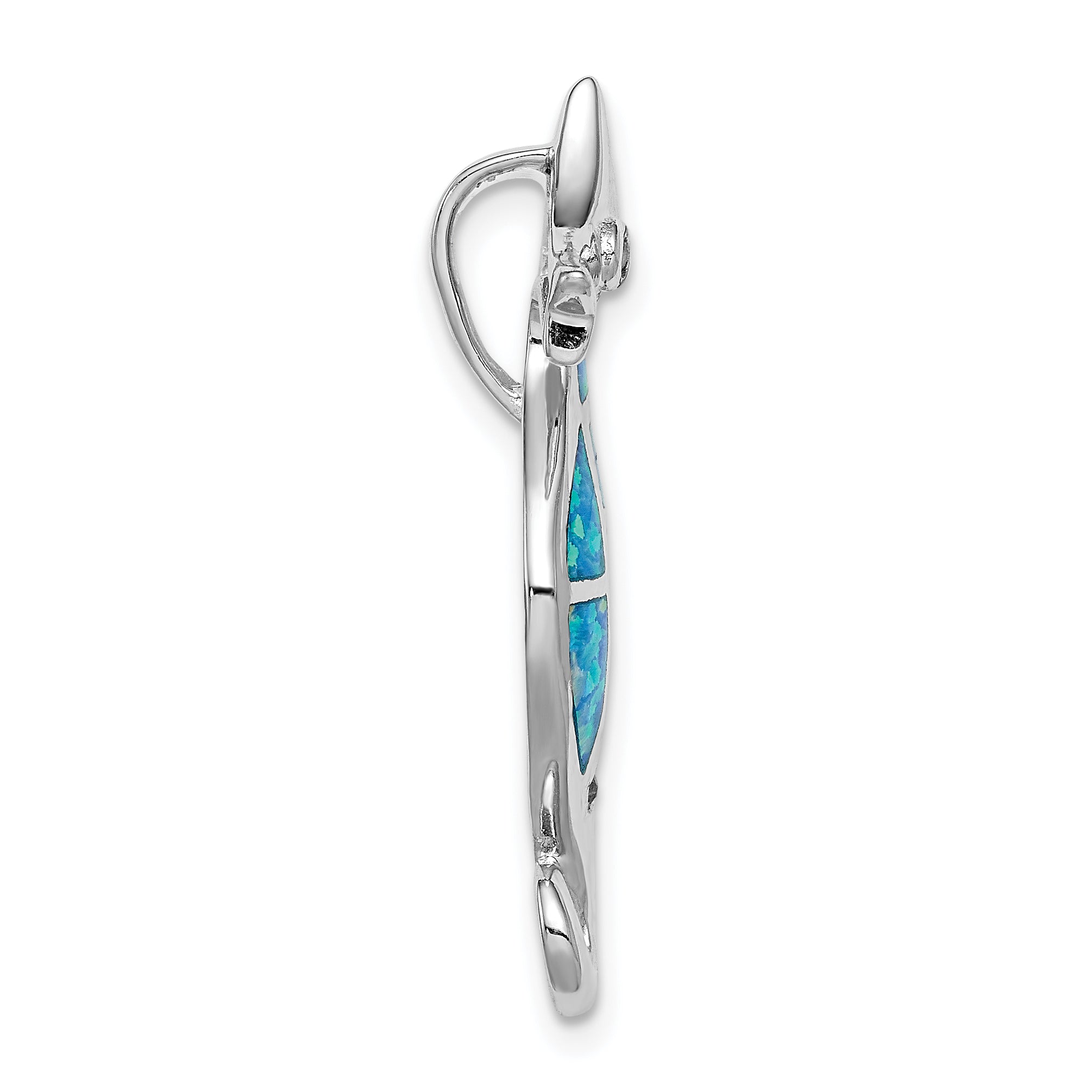 Sterling Silver Rhodium-plated Created Opal and CZ Seahorse Slide