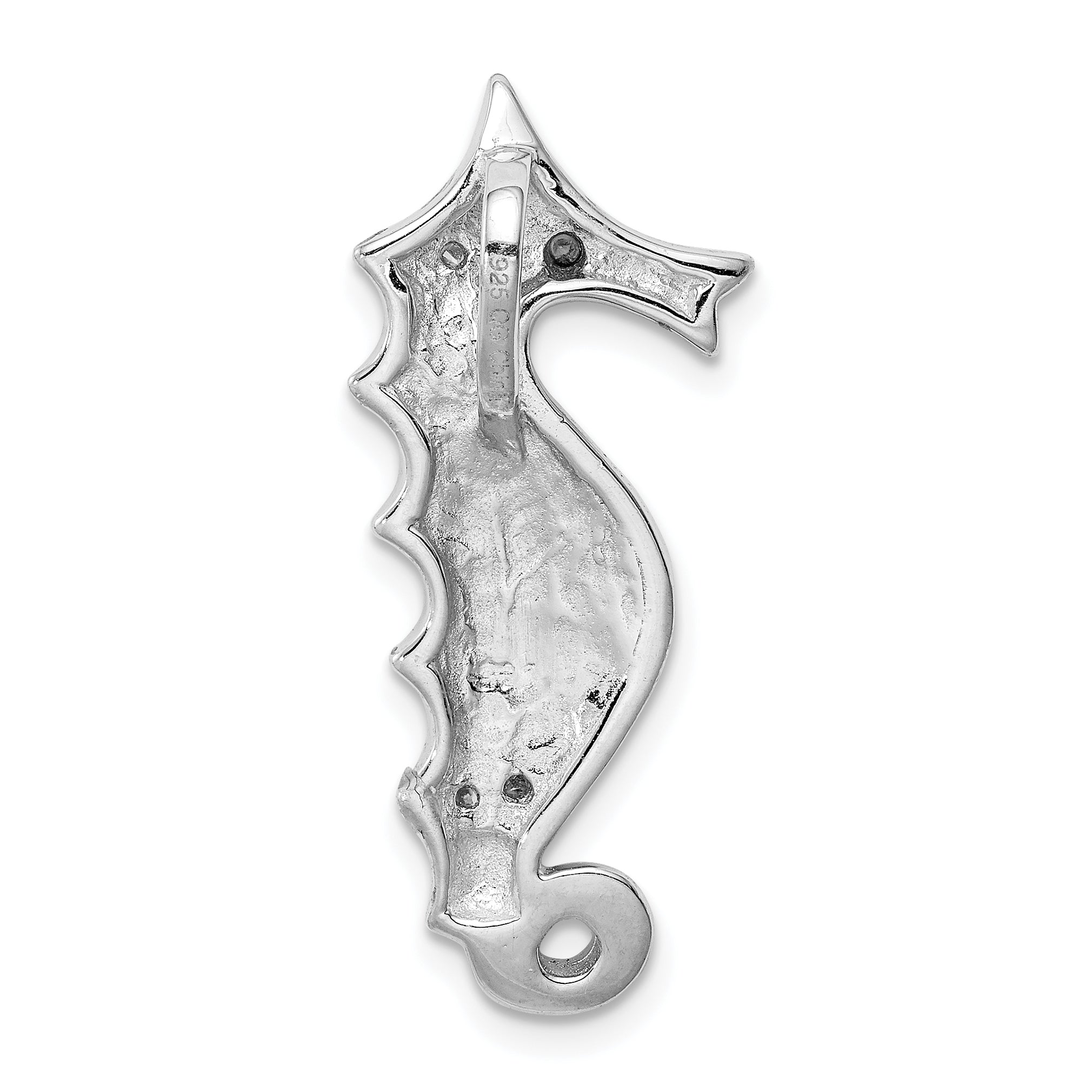 Sterling Silver Rhodium-plated Created Opal and CZ Seahorse Slide