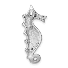 Sterling Silver Rhodium-plated Created Opal and CZ Seahorse Slide