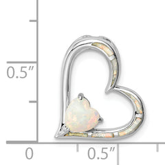 Sterling Silver Rhodium-plated Created Opal Heart Chain Slide