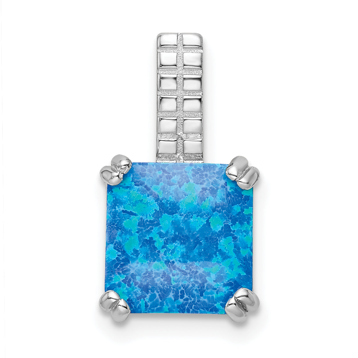 Sterling Silver Rhodium-plated Polished Square Blue Opal Pendant