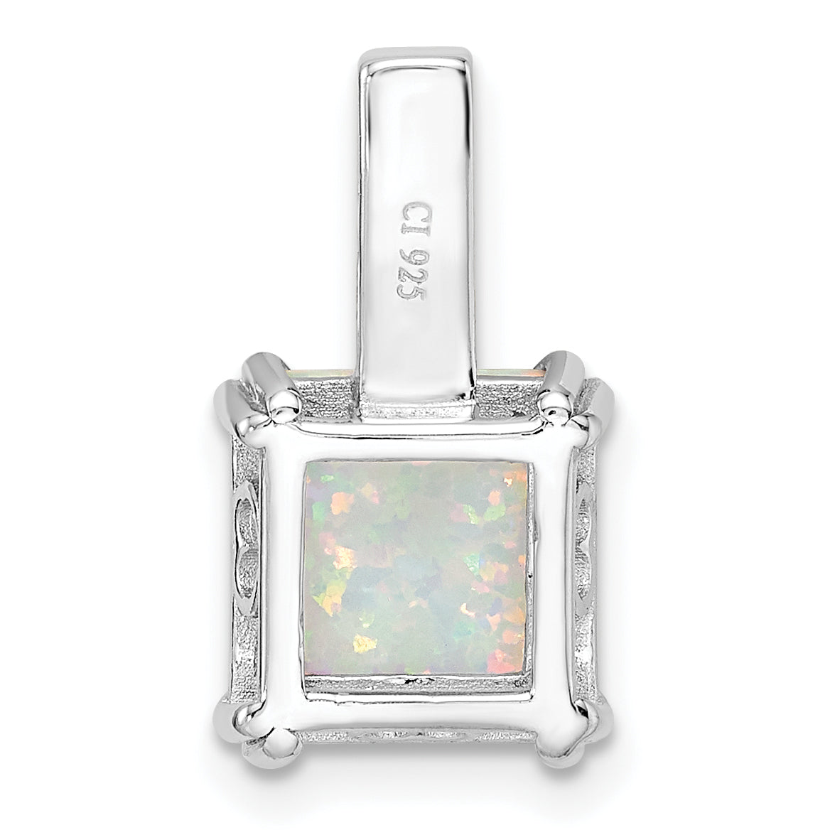 Sterling Silver Rhodium-plated Polished Square White Opal Pendant