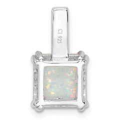 Sterling Silver Rhodium-plated Polished Square White Opal Pendant