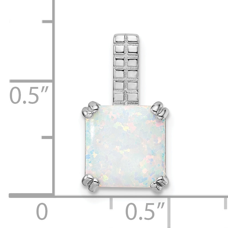 Sterling Silver Rhodium-plated Polished Square White Opal Pendant