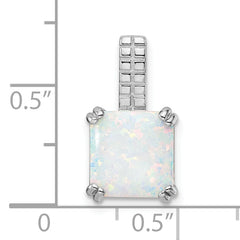 Sterling Silver Rhodium-plated Polished Square White Opal Pendant