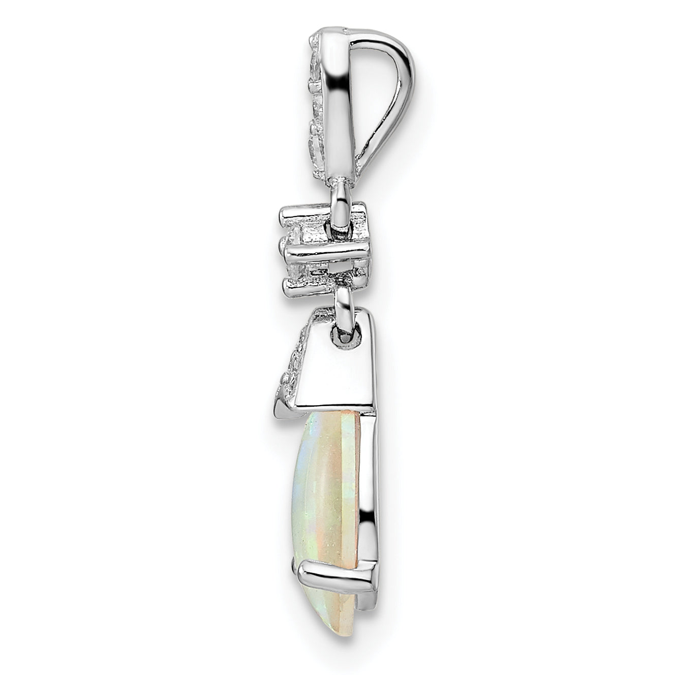 Sterling Silver Rhodium-plated Polished CZ and Synthetic Opal Pendant