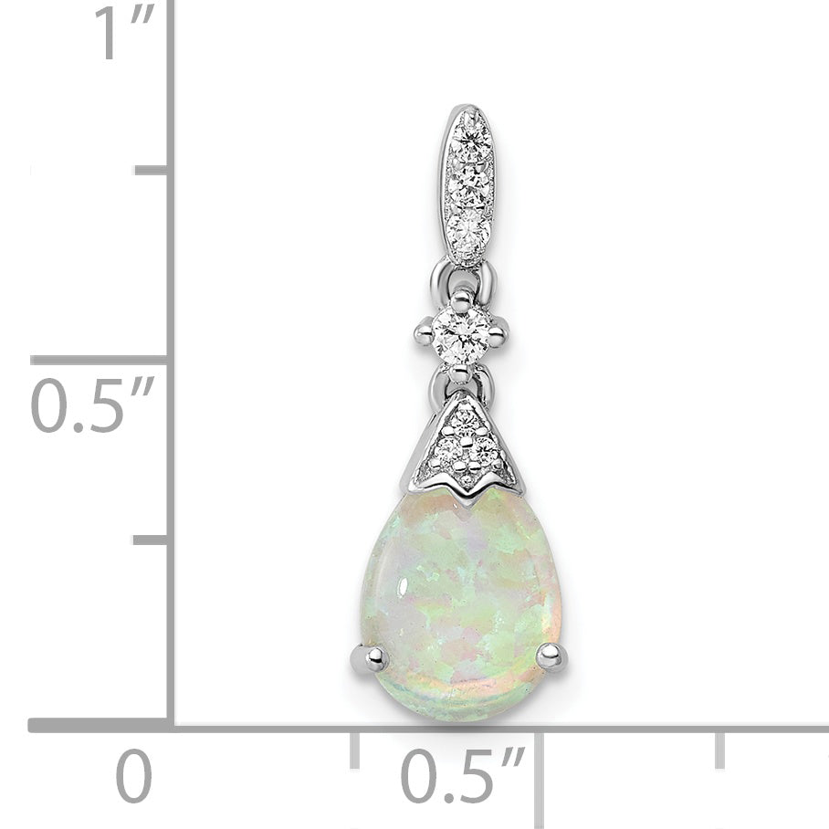 Sterling Silver Rhodium-plated Polished CZ and Synthetic Opal Pendant