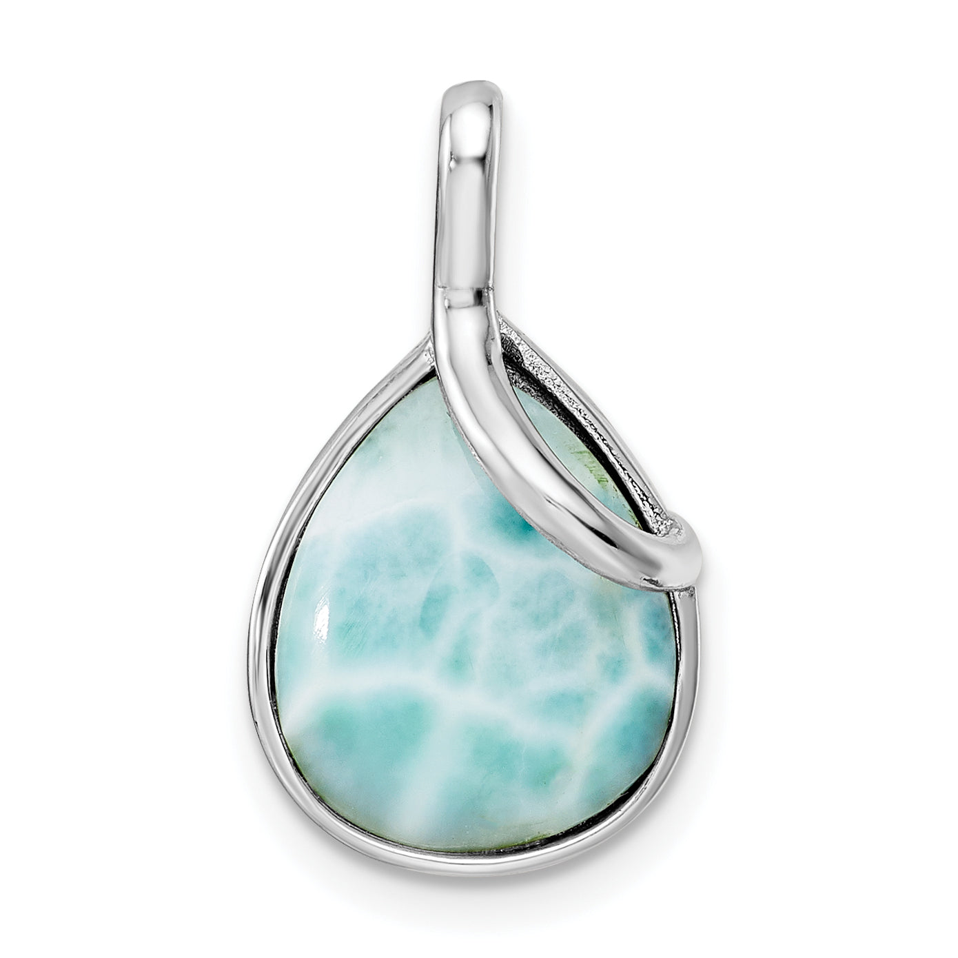 Sterling Silver Rhodium-plated Polished Pear Shape Larimar Twist Pendant