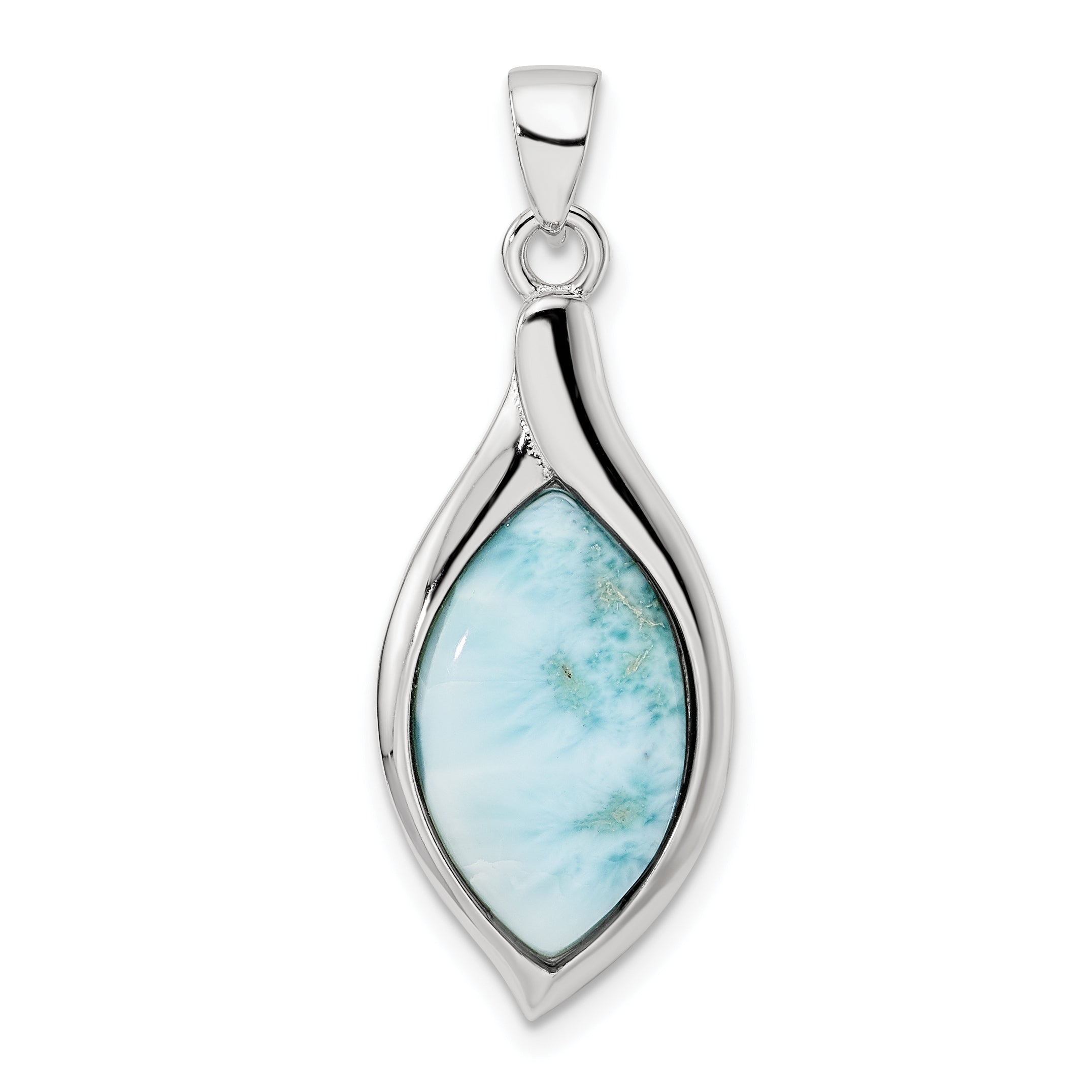 Sterling Silver Rhodium-plated Polished Larimar Pendant