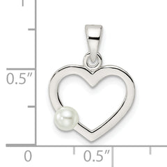 Sterling Silver Polished Imitation Pearl Heart Pendant