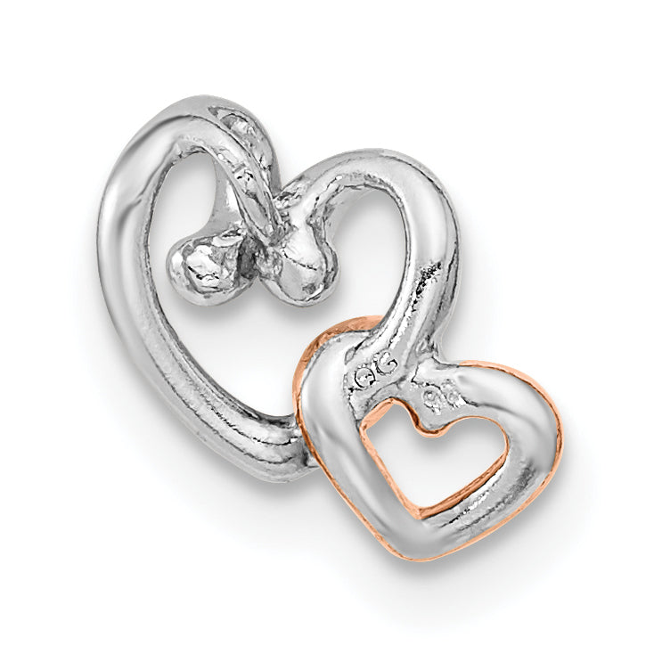 Sterling Silver RH-plated & Rose Gold-plated Double Heart Chain Slide