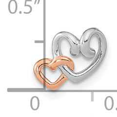 Sterling Silver RH-plated & Rose Gold-plated Double Heart Chain Slide