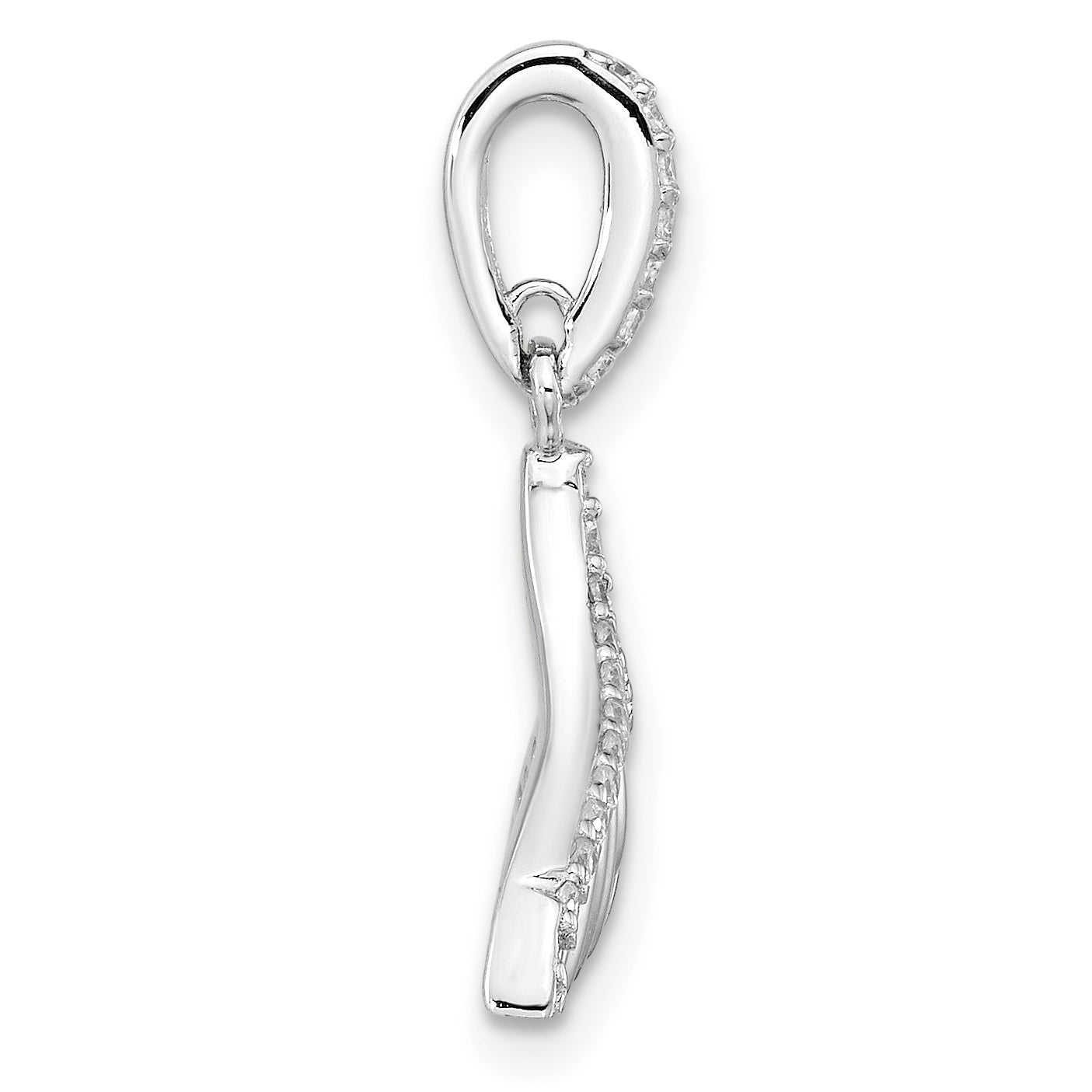 Sterling Silver Rhodium-plated CZ Textured Tail Pendant