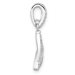 Sterling Silver Rhodium-plated CZ Textured Tail Pendant