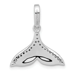 Sterling Silver Rhodium-plated CZ Textured Tail Pendant