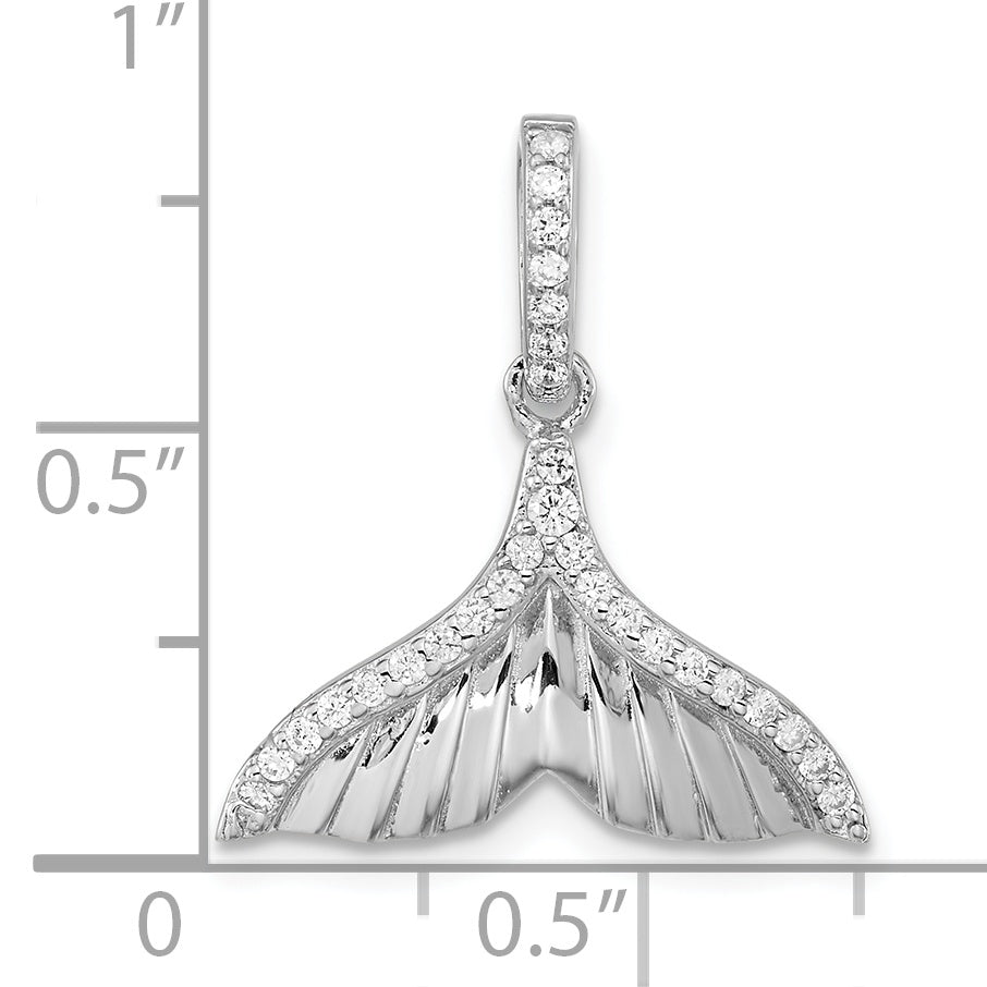 Sterling Silver Rhodium-plated CZ Textured Tail Pendant