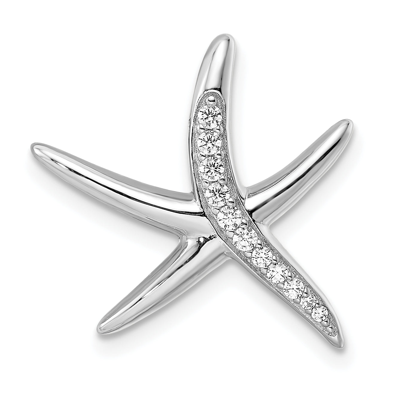 Sterling Silver Rhodium-plated CZ Starfish Slide