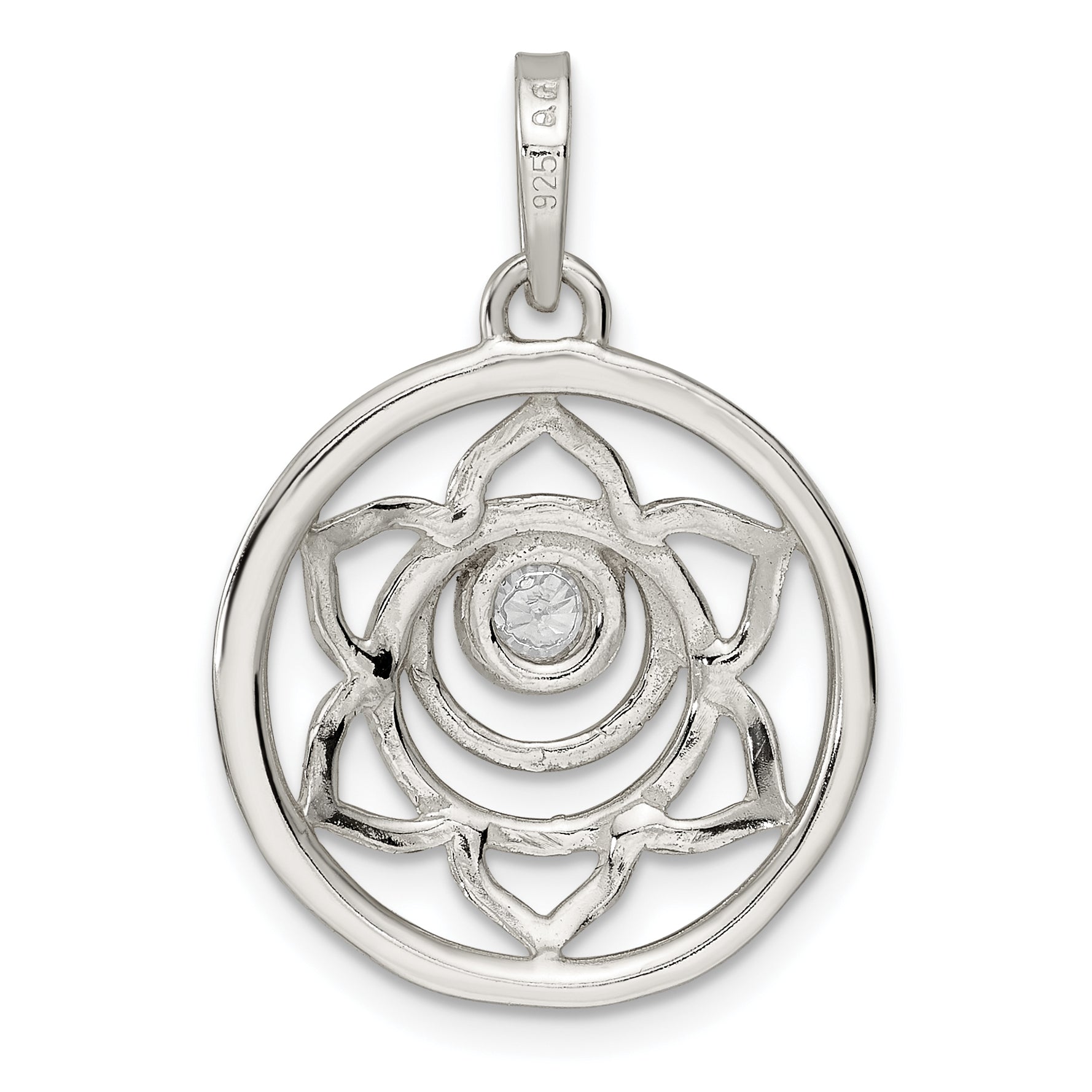 Sterling Silver CZ Lotus Chakra Filigree Pendant