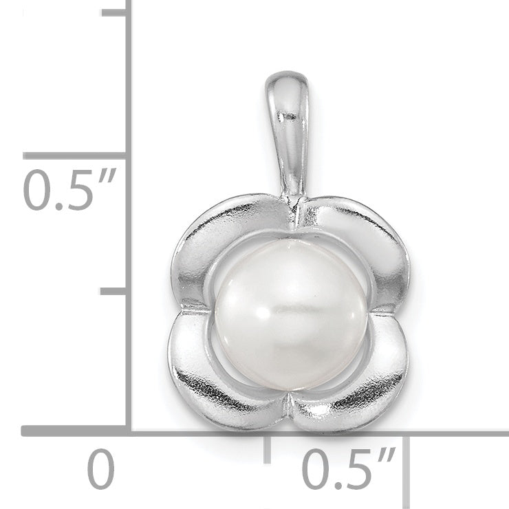 Sterling Silver Rh-plated Polished FWC Pearl Flower Pendant