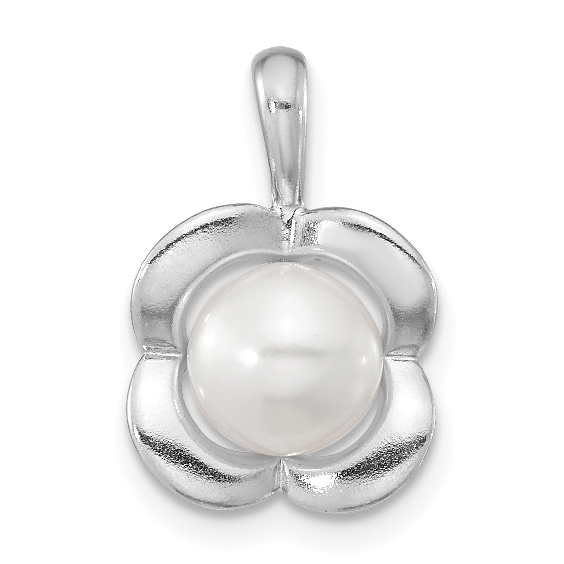 Sterling Silver Rh-plated Polished FWC Pearl Flower Pendant