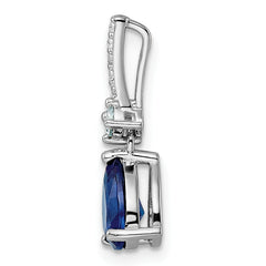 Sterling Silver Rhodium-plated CZ and Blue Glass Pendant