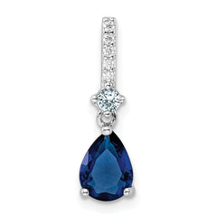 Sterling Silver Rhodium-plated CZ and Blue Glass Pendant