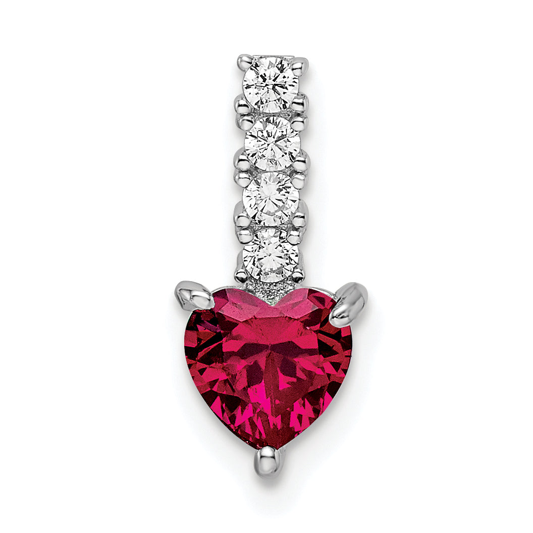 Sterling Silver Polished Rhodium-plated Created Ruby and CZ Heart Pendant