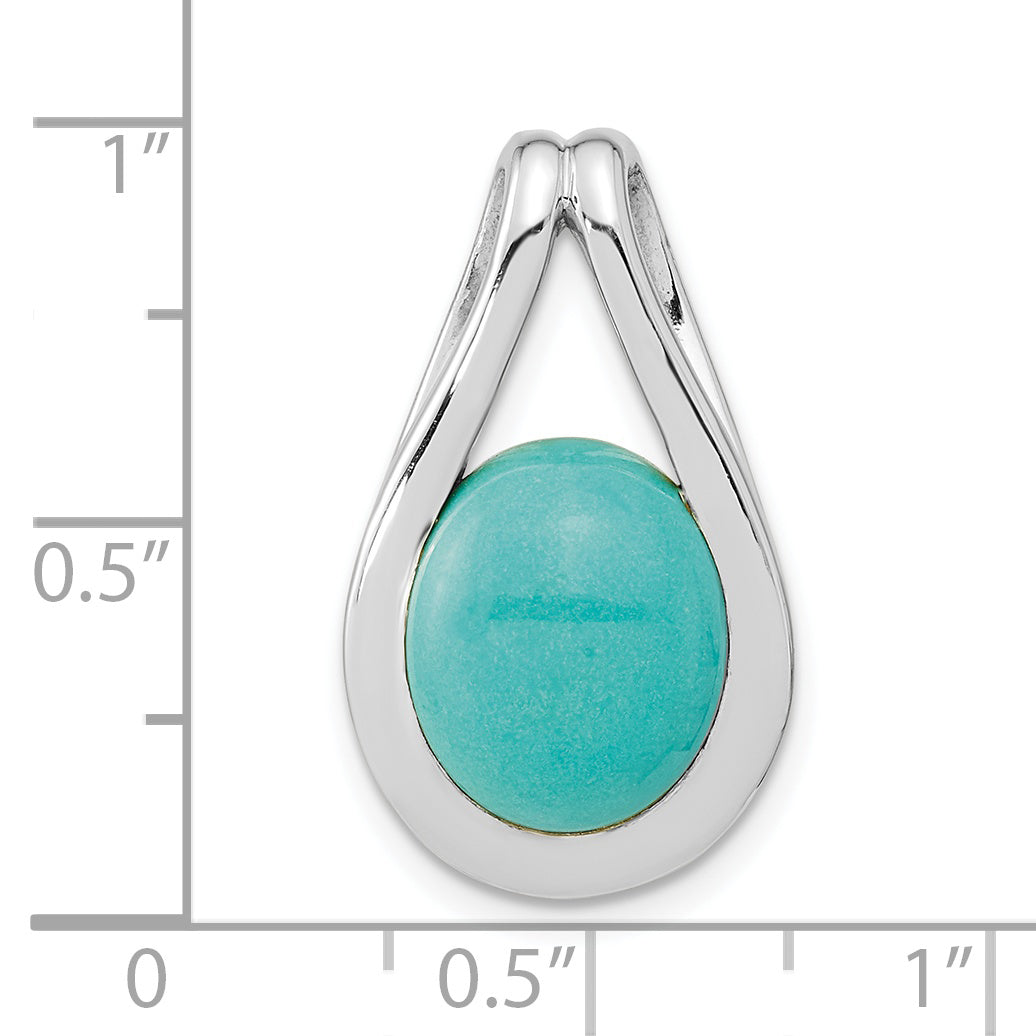 Sterling Silver Rh-plated Polished Chinese Turquoise Oval Pendant