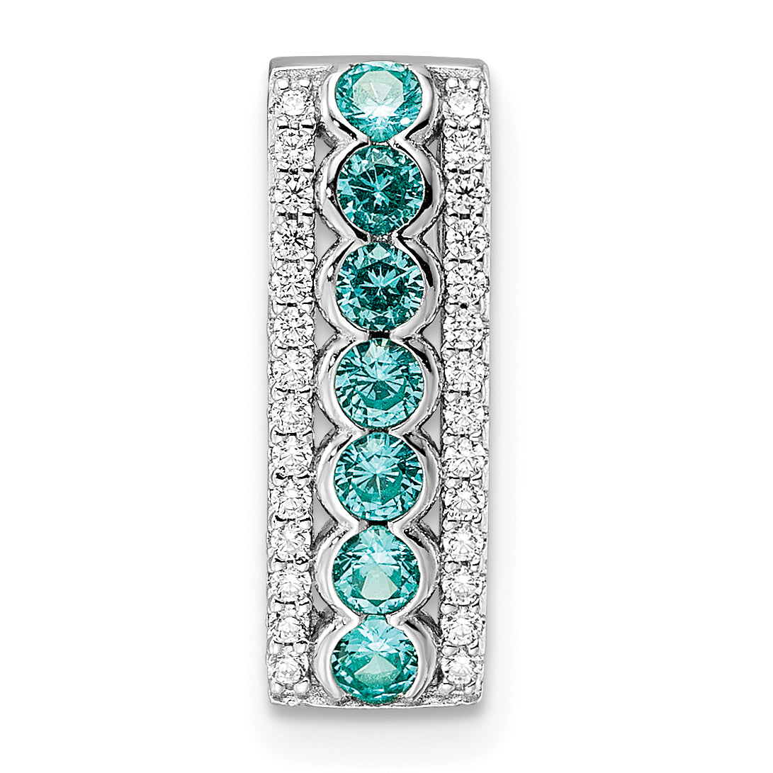 Sterling Silver Rhodium plated Aqua & White CZ Chain Slide