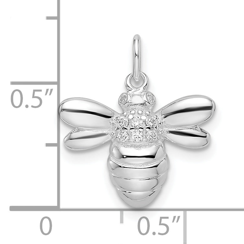 Sterling Silver Rhodium-plated Polished CZ Bumble Bee Pendant