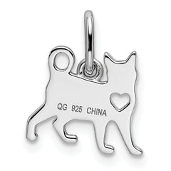 Sterling Silver Rhodium-plated Cat w/Heart Pendant