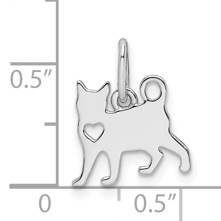 Sterling Silver Rhodium-plated Cat w/Heart Pendant